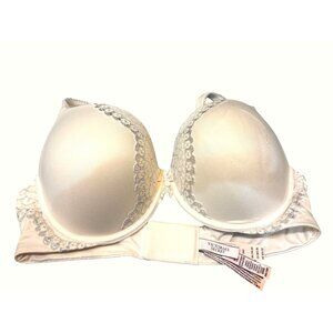 Victorias Secret Perfect Shape Lace Trimmed Bra 38D Ivory Adjustable Straps Hook